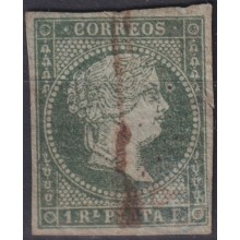 1855-230 CUBA SPAIN ANTILLAS PUERTO RICO 1855 Ed.2. 1 REAL VERDE BURBUJA EN LA FRENTE.