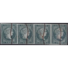 1855-222 CUBA SPAIN ANTILLAS PUERTO RICO 1855 Ed.1a TIRA DE 4 COLOR MUY FRESCO.