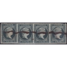 1855-221 CUBA SPAIN ANTILLAS PUERTO RICO 1855 Ed.1 VERDE NEGRO TIRA DE 4 COLOR MUY FRESCO.