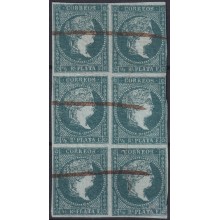 1855-220 CUBA SPAIN ANTILLAS PUERTO RICO 1855 Ed.1a VERDE BLOCK 6 COLOR MUY FRESCO.