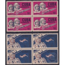 1965.186 CUBA 1965 VOSTOD II COSMOS SPACE BLOCK 4 LIGERAS MANCHAS.