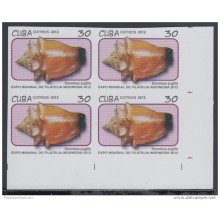 2012.113 CUBA MNH 2012 IMPERFORATED PROOF BLOCK 4. EXPO FILATELICA INDONESIA. PHILATELIC EXPO. SNAIL. CARACOLES