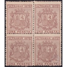 1875-102 CUBA ANTILLAS SPAIN 1875 1pta ESCUDO BLOCK 4 NO GUM.