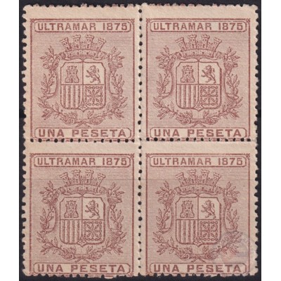 1875-102 CUBA ANTILLAS SPAIN 1875 1pta ESCUDO BLOCK 4 NO GUM.