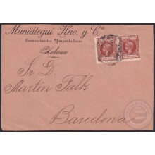 1898-H-65 CUBA SPAIN ALFONSO XIII 1898 2 mls (2) FRONT COVER HABANA TO BARCELONA.