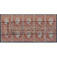 1855-233 CUBA SPAIN ANTILLAS 1855 ISABEL II 2 REALES NARANJA NEWSPAPER BLOCK 10 COLOR MUY FRESCO.