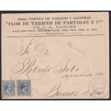 1896-H-14 CUBA SPAIN 1896 5c ALFONSO XIII COVER PARTAGAS TOBACCO FACTORY TABACO.