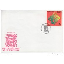 2001-FD-1 CUBA 2001 FDC  AÑO CHINO LUNAR DE LA SERPIENTE. CHINA. SNIKE YEAR. CHINA YEAR.
