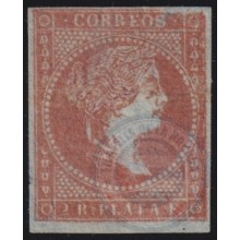 1855-250 CUBA SPAIN ANTILLES 1855 ISABEL II 2 REALES ORANGE. LINEA DE TINTA BORRADA.