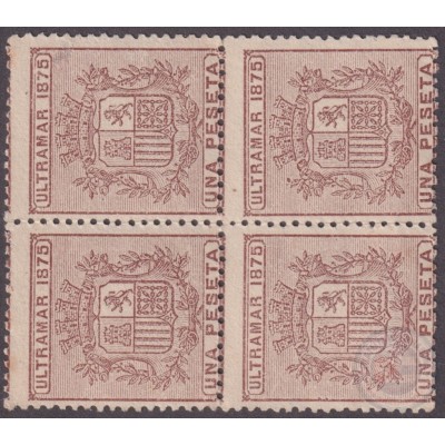 1875-105 CUBA SPAIN ANTILLES 1875 1pta BLOCK 4 NO GUM.