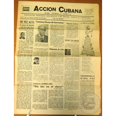 BP-320 CUBA ANTICOMMUNIST NEWSPAPER ACCION CUBANA ESPAÑA PRINTING 10/MAY/1962.