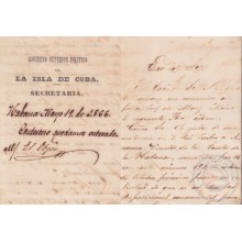 BE756 CUBA SPAIN 1866 SIGNED CAPTAIN GENERAL DOMINGO DULCE NEWSPAPER GACETA.