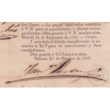 BE752 CUBA SPAIN 1866 SIGNED CAPTAIN GENERAL FRANCISCO LERSUNDI DISMISSALL DOC.
