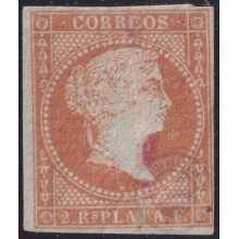 1855-261 CUBA 1855 ISABEL II PUERTO RICO ANTILLAS 2r ORAGE FINE USED. LINEA DE TINTA BORRADA.
