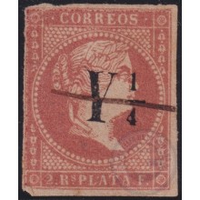 1860-100 CUBA 1860 ISABEL II Y 1/4 CORREO INTERIOR FORGERY PARA ESTUDIO.