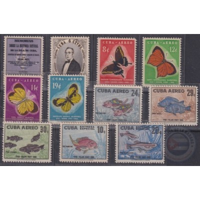 1958-413 CUBA REPUBLICA 1958 PERFECT MNH BUTTERFLIES FISH FELIPE POEY MARIPOSAS.