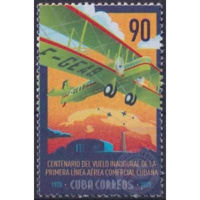 2020.10 CUBA MNH 2020 CENTENARIO RUTA COMERCIAL AEREA AVION AIRPLANE.