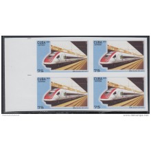 2009.138 CUBA 2009 MNH IMPERFORATED PROOF BLOCK 4. FERROCARRIL ALTA VELOCIDAD. HIGH-SPEED TRAINS. RAILROAD. ICN. SUIZA.