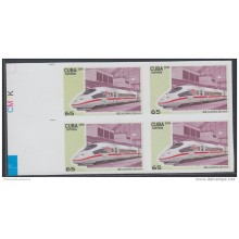 2009.140 CUBA 2009 MNH IMPERFORATED PROOF BLOCK 4. FERROCARRIL ALTA VELOCIDAD. HIGH-SPEED TRAINS. RAILROAD. ICE. GERMANY