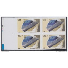 2009.141 CUBA 2009 MNH IMPERFORATED PROOF BLOCK 4. FERROCARRIL ALTA VELOCIDAD. HIGH-SPEED TRAINS. RAILROAD. ACELA EXPRES