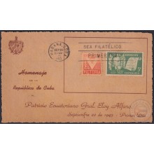 1943-FDC-28 CUBA REPUBLICA 1943 FDC ELOY ALFARO PRESIDENT OF ECUADOR SPECIAL CARD.