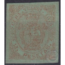 1874-91 CUBA ANTILLAS SPAIN TELEGRAPH TELEGRAFOS 1874 2 ptas IMPERF COLOR PROOF