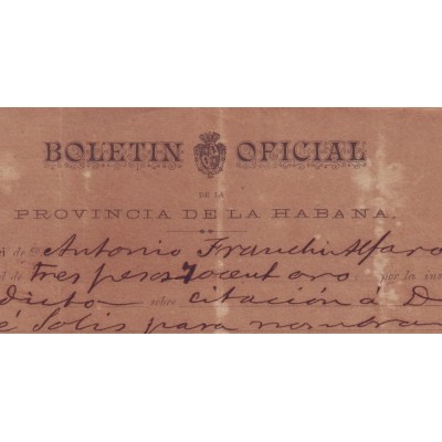 BD9259 CUBA ESPAÑA SPAIN 1889 INVOICE NEWSPAPER BOLETIN OFFICI ESPAÑA