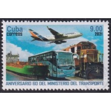 2021.16 CUBA MNH 2021 60 ANIV MITRANS RAILROAD AIRPLANE BUS RAILWAYS. BLOCK 4.