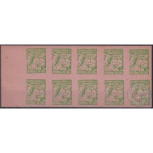 VI-533 CUBA CINDERELLA MEDICINE 1954 1c GREEN PINK PAPER TUBERCULOSIS IMPERFORATED SHEET.