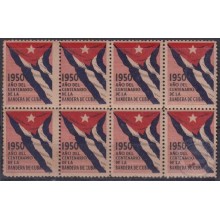 VI-542 CUBA REPUBLICA CINDERELLA 1950 CENTENARIO DE LA BANDERA FLAG BLOCK 8.