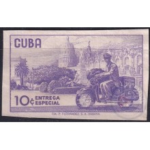 1960.343 CUBA 1960 10c IMPERFORATED PROOF SPECIAL DELIVERY MOTO POSTMAN.