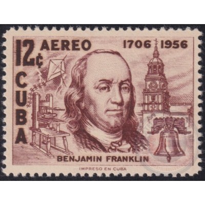 1956-441 CUBA REPUBLICA 1956 MNH BENJAMIN FRANKLIN ELECTRICITY ELECTRICIDAD SCIENCE.