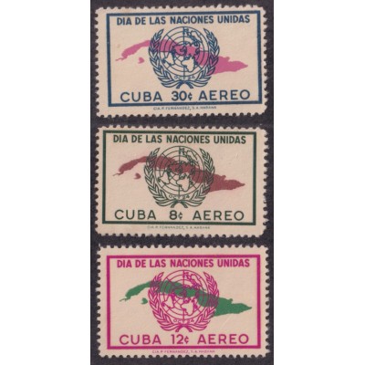 1957-470 CUBA REPUBLICA 1957 LM UNITED NATION DAY ONU NU LIGERAS MANCHAS.