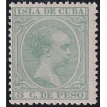 1891-131 CUBA SPAIN ALFONSO XIII 1891 5c GREEN MNH ORIGINAL GUM.