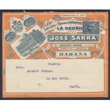 1911-H-2 Cuba carta Farmacia Sarra a Francia. France. Drug Store. Medicine. 1912
