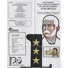 PRP-173 CUBA OFFICIAL ADVERTISING 1995 CENT OF DEATH JOSE MACEO. INDEPENDENCE WAR.
