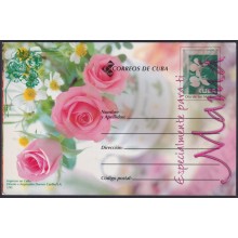 2001-EP-132 CUBA 2001 DOUBLE ENGRAVING ERROR POSTAL STARIONERY WOMAN DAY SPECIAL DELIVERY FLOWER.