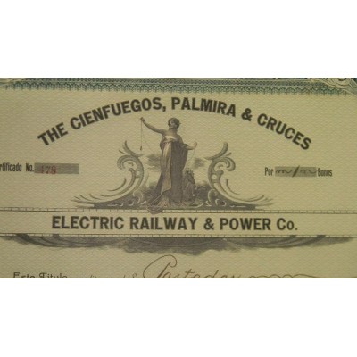 *SG62 CUBA BONO "CIENFUEGOS, PALMIRA &amp CRUCES"" 1918 1000$ RAILROAD RAILWAYS BON"