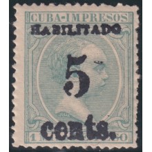 1899-652 CUBA USA OCCUPATION 1899 PUERTO PRINCIPE. 5ª ISSUE. 5c s. 1ml. FORGUERY.