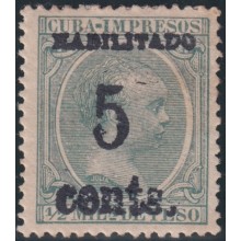 1899-649 CUBA USA OCCUPATION 1899 PUERTO PRINCIPE. 3ª ISSUE. 5c s. 1/2 ml. SMALL NUMBER. FORGUERY.