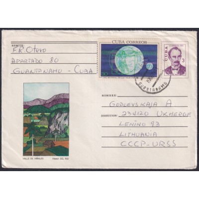 1974-EP-125 CUBA 1974 3c USED POSTAL STATIONERY COVER VIÑALES VALLEY GUANTANAMO TO RUSSIA.