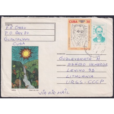 1974-EP-126 CUBA 1974 3c USED POSTAL STATIONERY COVER SOROA GUANTANAMO TO RUSSIA.