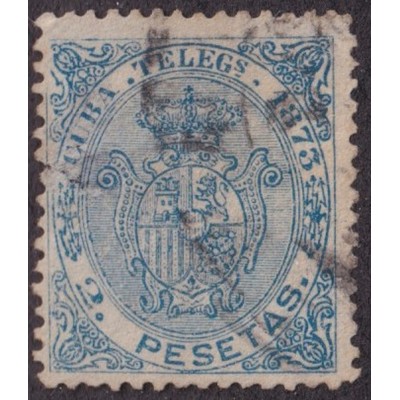 1873-113 CUBA SPAIN 1873 TELEGRAPH TELEGRAFOS 2 ptas USED.