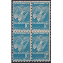 1953-283 CUBA REPUBLICA 1953 MNH SPECIAL DELIVERY GAVIOTA BIRD BLOCK 4 ORIGINAL GUM.