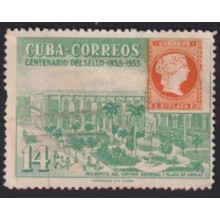 1955-360 CUBA REPUBLICA 1955 14c CENTENARY OF STAMPS DISPLACED STAMPS PRINTING.