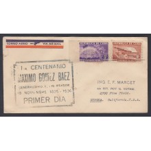 1936-FDC-22 CUBA REPUBLICA. 1936. Ed.299-300. MAXIMO GOMEZ. 5c, 10c. AIR MAIL. DOMINICANA. SANTO DOMINGO. GOMIGRAFO NEGR