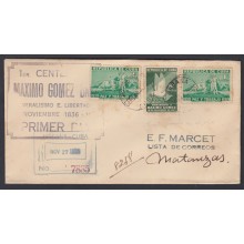 1936-FDC-21 CUBA REPUBLICA. 1936. Ed.298, 295. MAXIMO GOMEZ. 8c, 2c. REGISTERED. PIGEON. PALOMA. DOMINICANA.