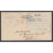 1936-FDC-13 CUBA REPUBLICA. 1936. Ed.298, 295. MAXIMO GOMEZ. 8c , 2c. RARO CACHET DE SOBRE. REGISTERED. DOMINICANA.