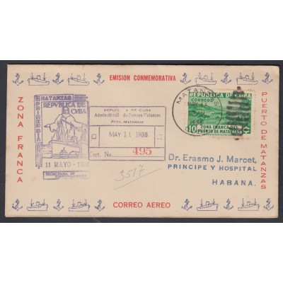 1936-FDC-9 CUBA REPUBLICA. 1936. Ed.283. ZONA FRANCA PUERTO DE MATANZAS. 10c. VALLE DEL YUMURI. VALLEY OF YUMURI.