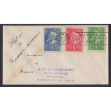 1948-FDC-17 CUBA REPUBLICA. 1948. Ed.402-04. RETIRO DE COMUNICACIONES. COMMUNICATIONS RETIRE ISSUE. VIOLET CANCEL.
